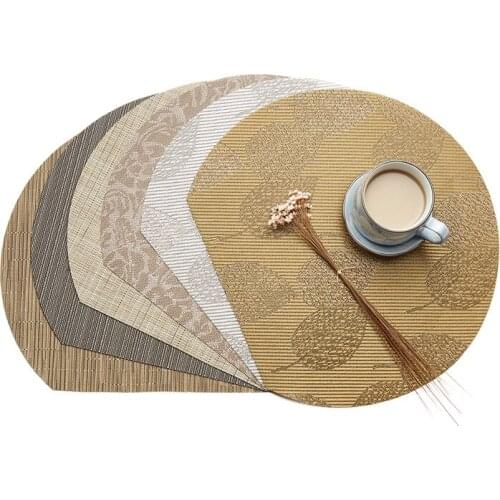 Pack of 4pcs Table Placemats PVC Table Mats Heat Insulated Pad Dinner Table Decor Leaf Design 35x31cm