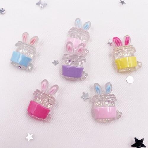 New 12Pcs Resin Glitter Colorful Cup Rabbit Gem Flatback Rhinestone Figurine Accessorie Applique DIY Scrapbook Craft OH22