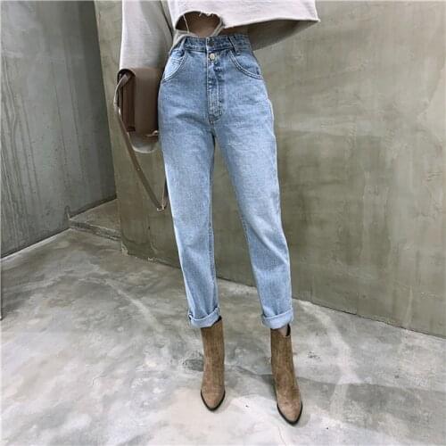 Vintage Korean Fall 2021 Women Jeans Streetwear Ladies Slouchy Jeans Denim High Waist Cotton Pencil Pants Mom Jeans Woman Pants