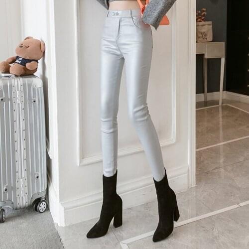High Waist Trousers Thick Stretch Pencil Pantalons Autumn Winter Leather Pants for Women Plus Size Pu Skinny Pencil Pants