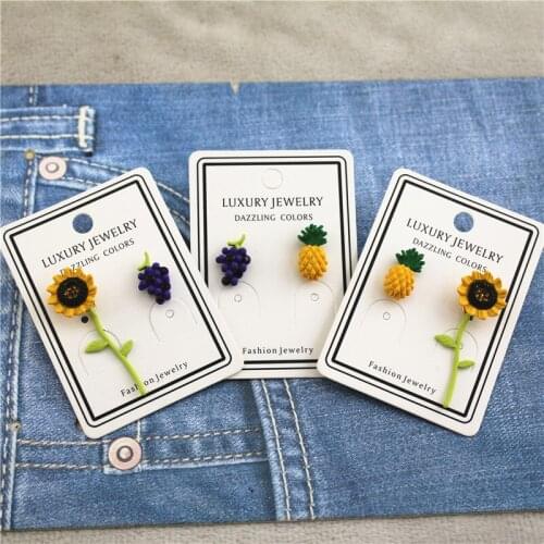 Summer small fresh asymmetrical pineapple grape sunflower 925 silver needle earrings fun fruit earrings female