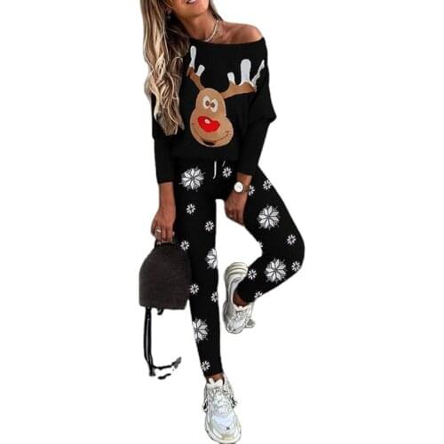 2 Piece Set Spring and Autumn Womens Printed Casual Suit Long Sleeve Shirt with Pencil Pants