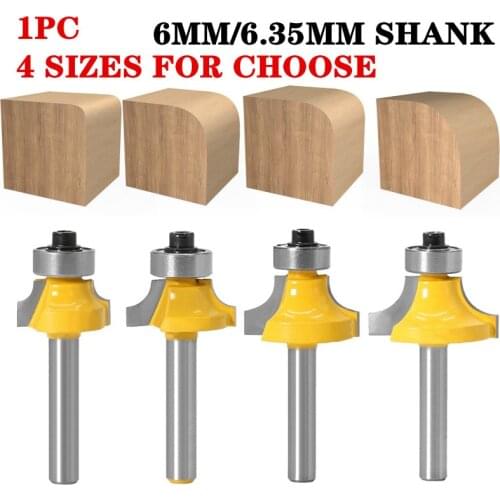 4pcs 6.35mm 6mm Shank Corner Round Over Edging Wood Router Bit 2 Flute Corner Round Cove Box Bit Woodworking Tenon Cutter Tool