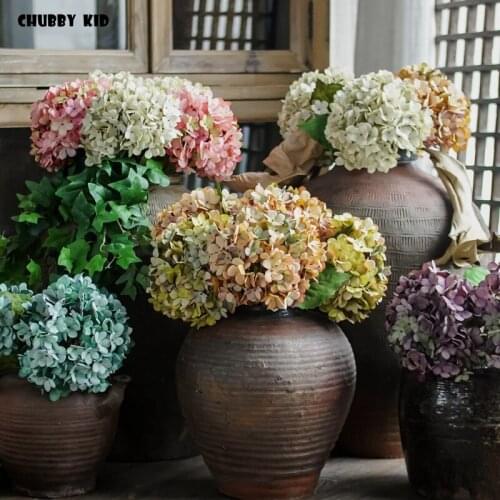 12pcs/lot! wholesale Vintage oil painting Hydrangea artificial flowers wedding decorative Hydrangeas silk flower fake Hortensia