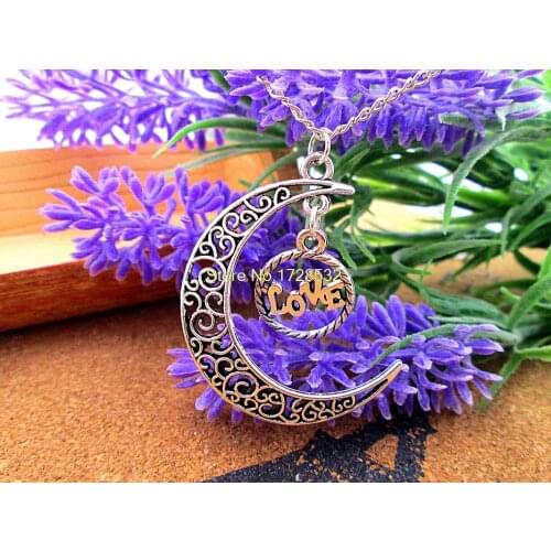 12pcs/lot Women Fashion Harajuku necklace, Crescent Moon necklace with LOVE charms