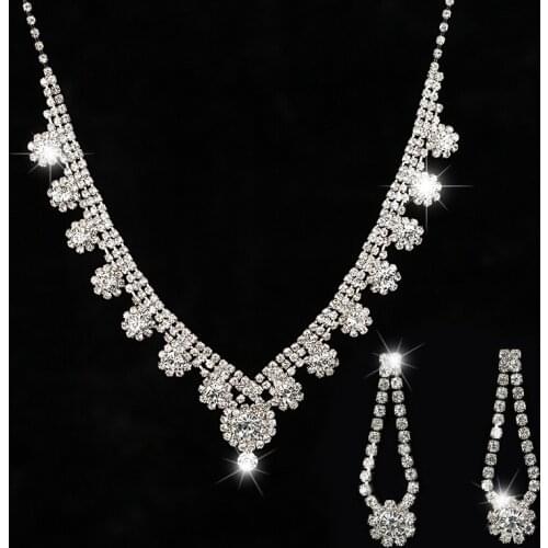 2016 Wedding Bridal sliver plated Austrian Crystal water drop Pendant Flower style pendant Necklace Earrings Jewelry Sets #N193