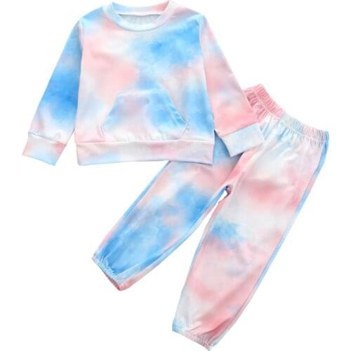 27KIDS Spring Toddler Casual Clothes Autum Sweatshirt O-Neck Long Sleeve Tshirt and Pants Outfits Elastic Waist Tie-dye suit