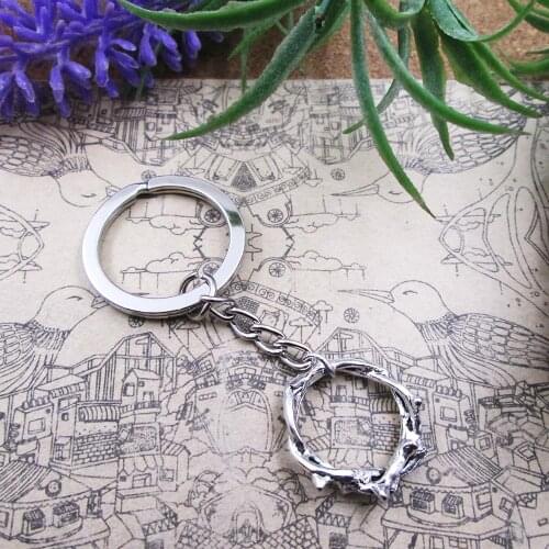 3pcs/Lot 23mm Crown of Thorns Ring Pendant 28mm Keyring Metal Chain Silver Color Men Car Gift Keychain