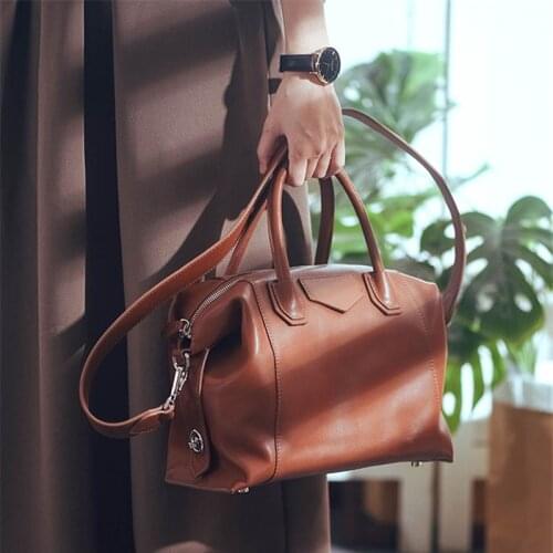 Retro fashion desig natural real leather ladies largecapacity soft cowhide handbag daily weekend shopping shoulder messenger bag