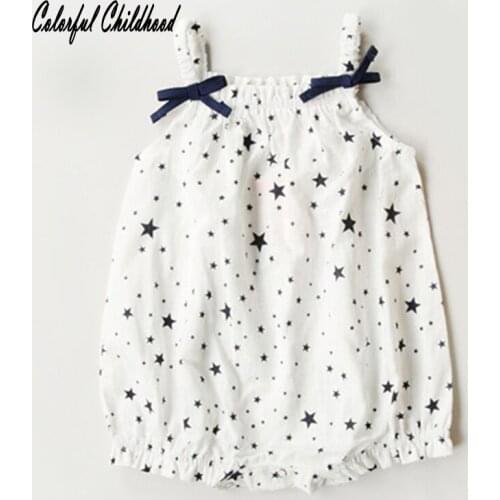 0-2 Years Old Baby Romper 2018 Summer New Khaki Harness Jumpsuit Printed Stars Infant Girls Cotton Newborn Clothes