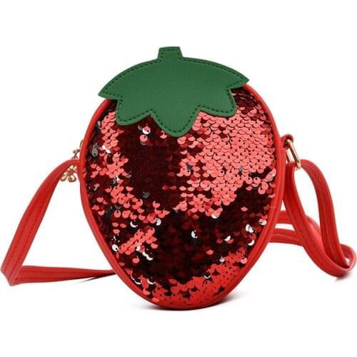 Children strawberry Sequins Coin Purse Girls Crossbody Bags Sling Money Change Card Holder Wallet Purse Bag Pouch For Kids Gifts