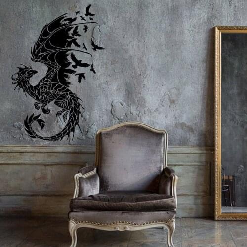 Fantasy Dragon Vinyl Sticker Flying Fairytale Gothic Birds Dragon Wall Decal Room Decoration Waterproof 2241