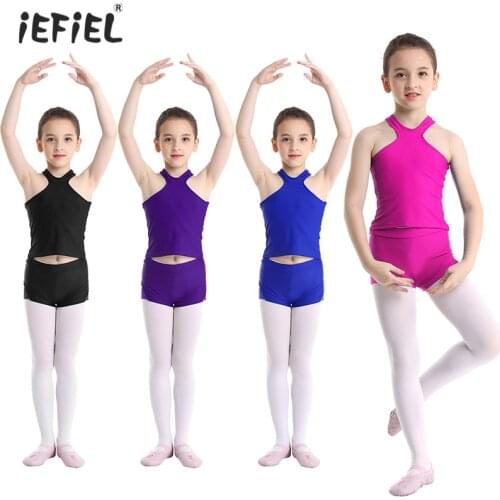 IEFIEL Kids Girls Ballet Outfit Ballerina Dancewear Ballet Dance Costumes Performance Racer Front and Back Tank Top with Bottoms