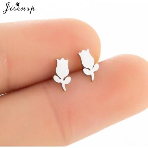 Jisensp Lovely Tulip Shaped Stud Earrings Minimalist Flowers Earring for Women Stainless Steel Jewelry Mujer Female Mom Gift
