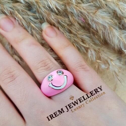 New Neon Smile Trendy Summer Collection High Quality 925 Sterling Silver Zircon Stone Ring Women Fine Jewelry Luxury Accessories