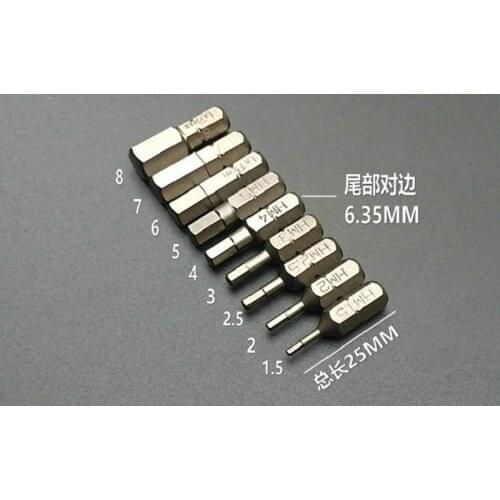 New 9Pcs L25mm Magnetic Hex Screwdriver Bits 1.5-8MM Metric system S2 Steel 1/4" Hex Shank Allen security bit DIY Hand Tools