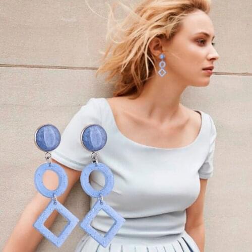 Trendy Women Solid Colors Acrylic Round Ring Square Geometric Studs Earrings Lady Party Hanging Drop Dangle Ear Jewelry Gifts