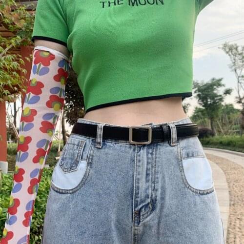 Fashion leather belt men and women cool simple wild non-porous leather belt student jeans belt decorative black ins beautiful