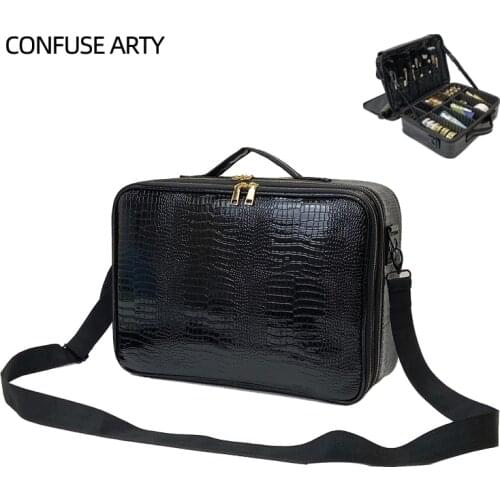 2021 New Crocodile PU Leather Cosmetic Bag Professional Make Up Box Large Capacity Storage Travel Toiletry Makeup Suitcase