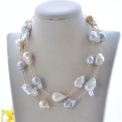 P7432 34" 20mm White Gray Pink Baroque Reborn KESHI Pearl Necklace