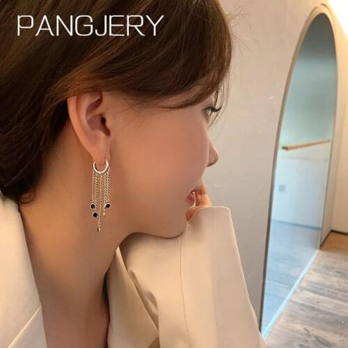 PANGJERY Prevent Allergy 925 Sterling Silver Slender Tassel Drop Earrings for Women Simple Geometric Party Jewelry Gifts
