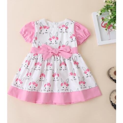 Rabbit Print Easter Girls Dress 2021 New Summer Pink Kids Clothes for 1 2 3 4 5 Year Girl Baby Toddler Children A-line Costume