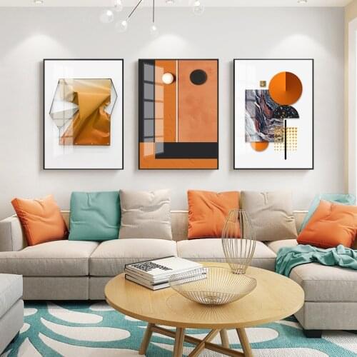 Simple Nordic modern gold foil Hermes orange living room study bedroom murals poster print canvas decorative painting