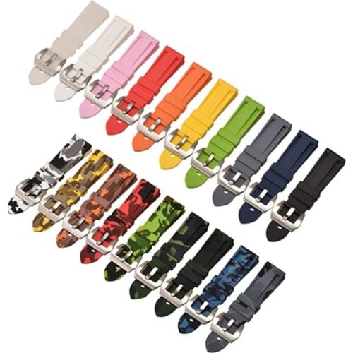 HQ Silicone Strap 20 22 24 26mm Camouflage watch band Silicone Rubber Watchband replacement For PAM Strap And steel buckle