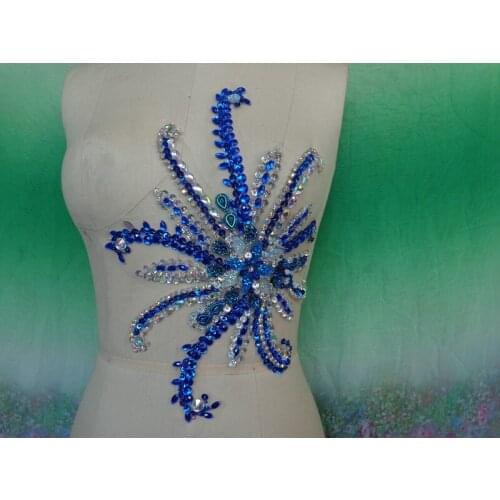 Handmade DIY crystal sequins in multiple colors are attached to the rhinestone applique for evening dresses wedding accessories
