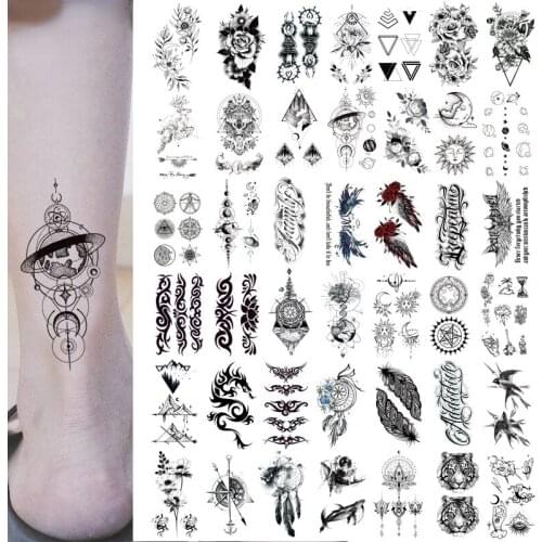 Sexy Butterfly Owl Feather Flower Leaves Temporary Tattoos Body Art Arm Legs Tatoos Sticker Fake Black Rose Waterproof Tattos