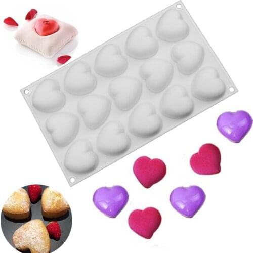 15 Heart-shaped Silicone Form For Mousse Cake Heart Wedding 3D Silicone Molds Cake Decorating Tools Bakeware Dessert Moulds