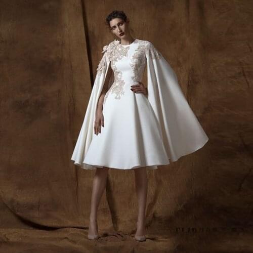 Modest Knee Length Women Dresses With Cloak Delicate Appliques Lace Formal Dress 3D Flower Prom Gowns