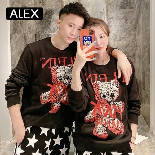 Alex Plein sweatshirt men clothing fashion teddy bear 100% contton sweetwear hip hop o neck embroidery couple clothing one piece