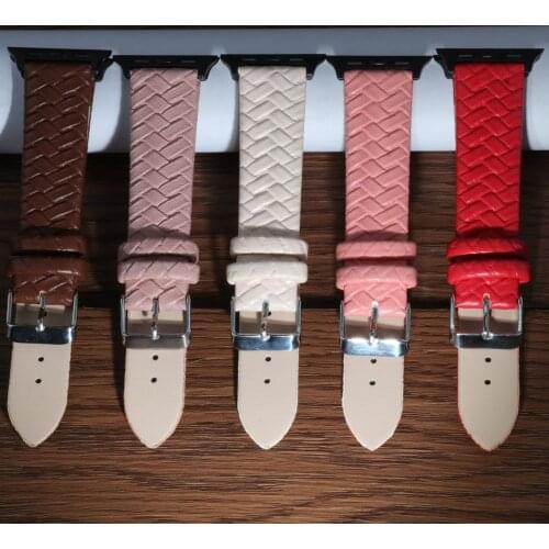 Woven Pattern Watch Strap for Apple Watch Leather Strap Black Replacement 38mm 40mm for iwatch Series 5/4/3/2/1 42mm 44mm Soft