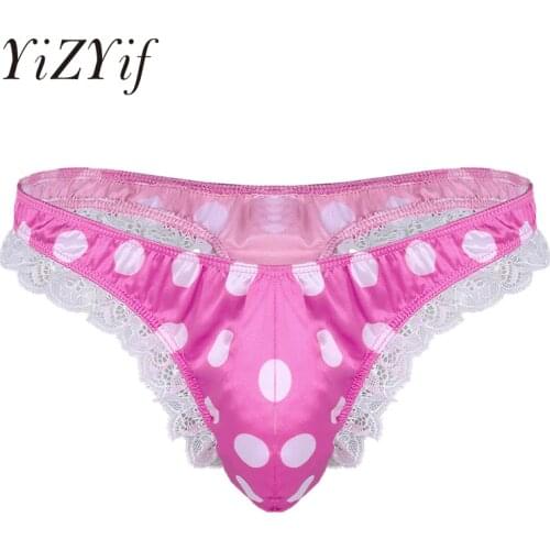 Jockstrap men sissy panties Bikini G-string Thong Underwear Shiny Low Rise High Cut Ruffle Lace Polka Dots Sexy Men Lingerie
