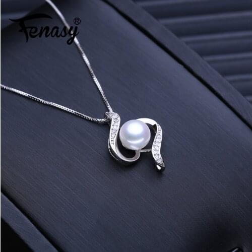 FENASY Pearl Jewelry New Custom 925 Sterling Silver Geometric Pendant Genuine Natural Pearl Necklaces For Women