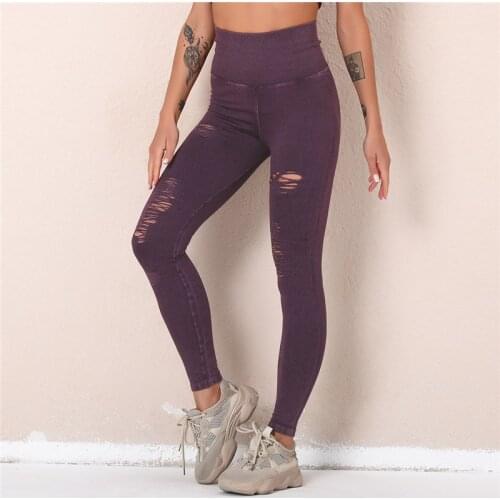 Women High Waist Leggings Washed Yoga Pants Hole Hollow Seamless Push up Fitness Pants Workout Gym Women