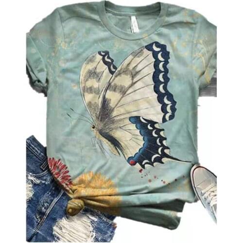 Ladies Short Sleeve 3d Animal Print O-neck Tops