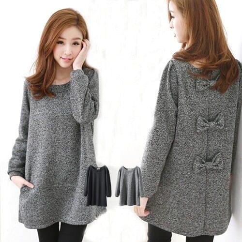 Women Sweaters and Pullovers Korean Style Casual Bow Long Sleeve Knitted Sweater Knitwear Gray Black pull femme sueter mujer