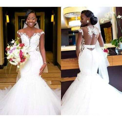 Mermaid Nigerian Backless Wedding Dresses South African Black Girl Country Garden Bride Bridal Gowns Plus Size Custom Made