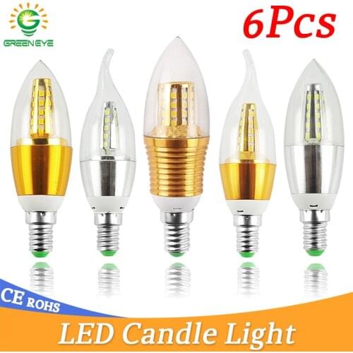 1Pcs/6Pcs LED Bulb E14 Golden Aluminum LED Candle Bulb 9W 12W LED Light AC 220V Warm Led Lamp Lampada Bombillas Lumiere Lampara