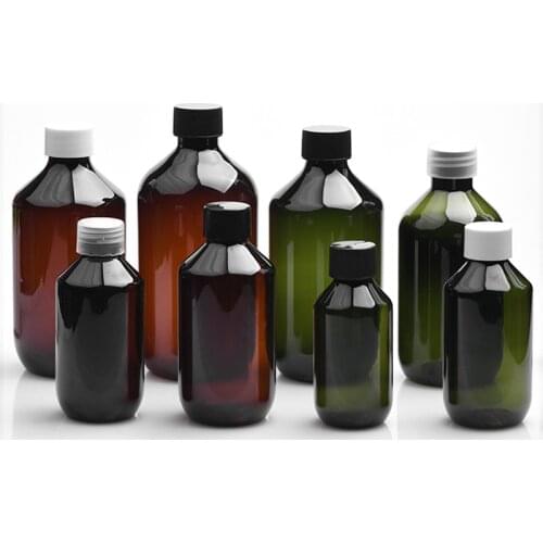 100ML-500ML 20PCS Brown Green Empty Shampoo Lotion Cosmetics PET Plastic Bottle With Screw Lid Liquid Soap Cosmetics Containers