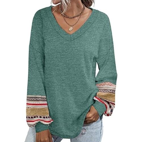 2021 Fall/Winter New Fashion Womens Top Long Sleeve Lantern Sleeve V-neck Loose T-shirt Sweater Pullover