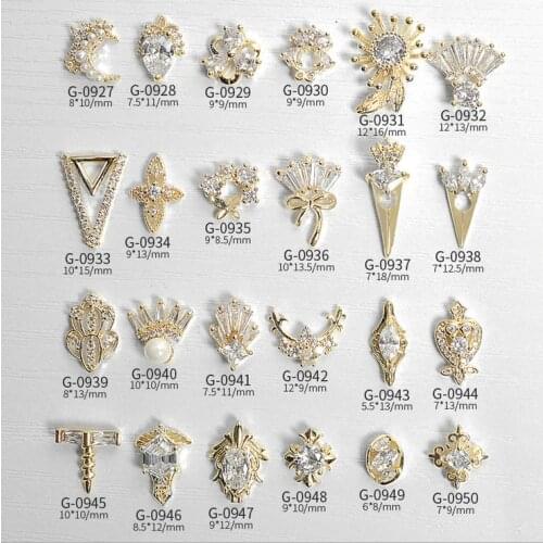 5pcs Nail Art Delicate Designs Gold Alloy With Zircon Rhinestones For Nail Tips Decorations