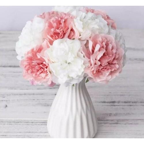 5Pcs Heads 6cm Diameter Rose Pink Peony Artificial Flowers Bouquet Fake Flower for Home Bride Wedding Decoration Marriage Decor