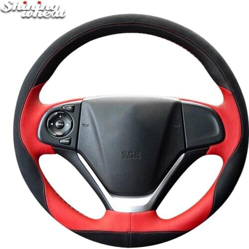Shining wheat Black Leather Black Suede Car Steering Wheel Cover for Honda CR-V CRV 2012-2016