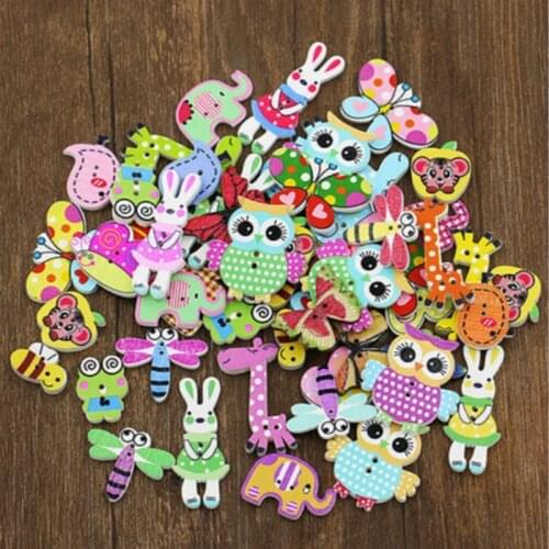 New 50Pcs Mixed DIY Wooden Popular Scrapbooking Buttons Cartoon Sewing Animal Craft