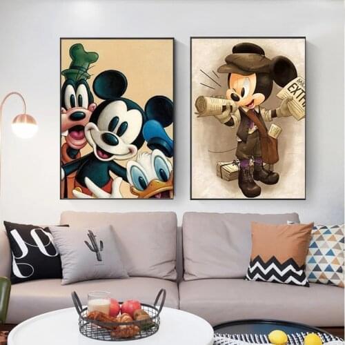 Disney Mickey Mouse Cartoon Canva Painting Watercolor Poster and Donald Duck Print Art Wall Picture Kids Room Decor Cuadros