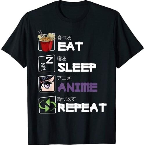 Eat Sleep Anime Repeat Kawaii Otaku Manga Japan Fan Kanji T-Shirt