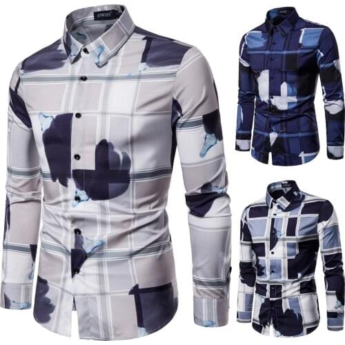 YS022 European 2019 Autumn Clothing Leisure Slim Mens Long Sleeve Digital Printing Shirt